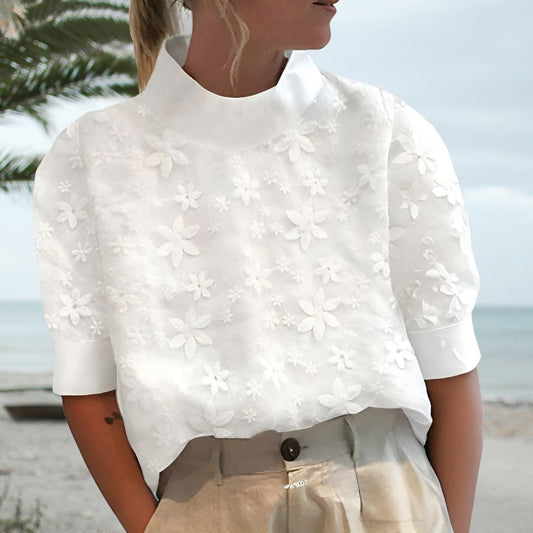 Birgitta™ | Blus med Broderat Mönster